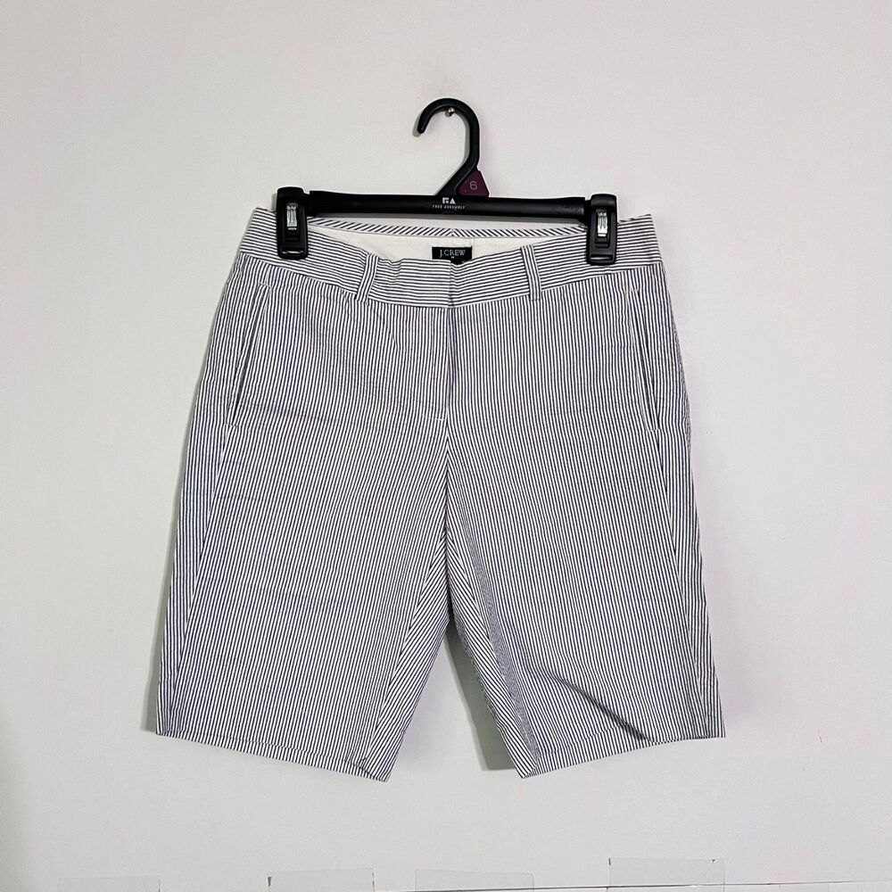 Jcrew Womens City Fit Shorts Size 0 Grey White Pinstriped Seersucker